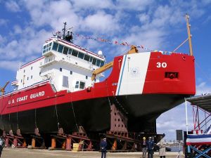 Launch of USCGC Mackinaw (WLBB-30) on April 2, 2005. Photo by Peter J. Markham.